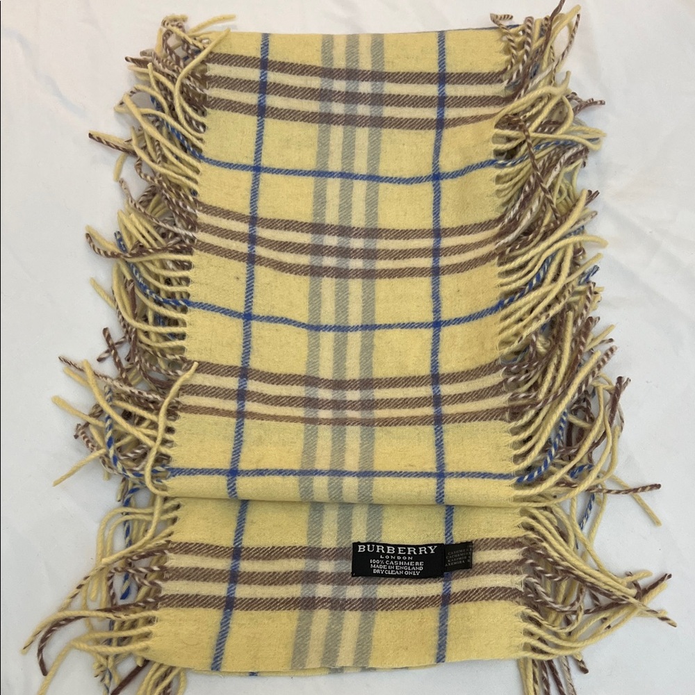 Burberry Yellow and Blue Checkered Scarf